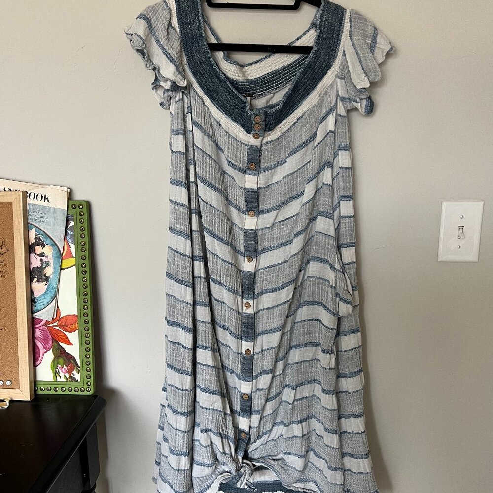 Free People | Short Sleeve Button Front Off Shoulder Midi Dress | L
